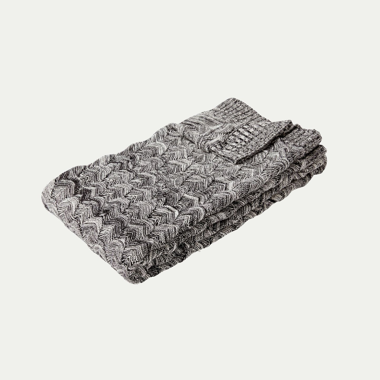 Hubsch Interior large cotton scale knit throw blanket in charcoal grey and cream on white background