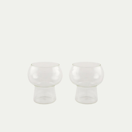 Coco and Henry clear Marnie wine glasses stemless standing side by side, made from borosilicate glass